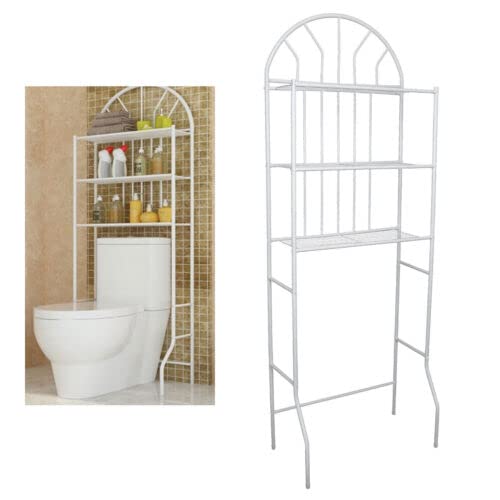 3-Tier Over The Toilet Storage Rack, Bathroom Storage Towel Rack Shelf Metal Iron Space Saver 69.7 x 25.6 x 13.4 Inches, Free Standing Metal Frame Shelf Organizer for Home Bathroom Laundry,White