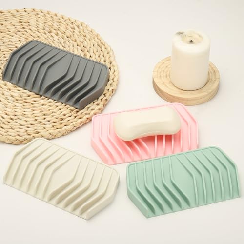 uxcell 2Pcs Soap Dish with Drainage, Silicone Self Draining Soap Bar Holder Sponge Shampoo Bars Tray for Bathroom, Shower, Bathtub, Kitchen, or Countertop(Gray) - color: Gray