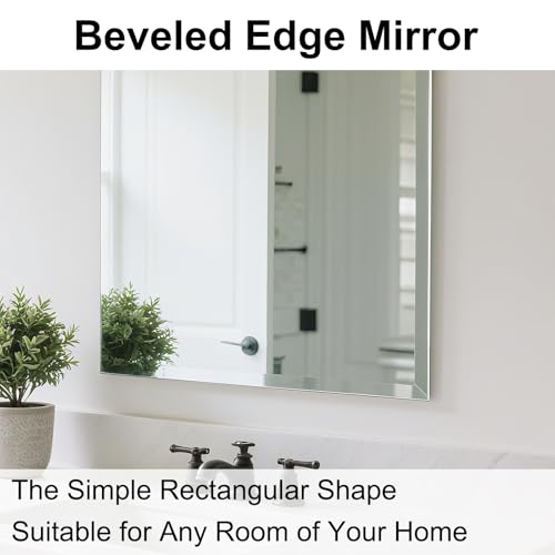 Ruomeng Frameless Full Length Mirror for Wall, 55x16 Inch Bathroom Vanity Mirror Farmhouse, Large Rectangle Mirror with Beveled Edge, Tempered Glass, Hangs Horizontally or Vertically - size: 55"L x 16"W