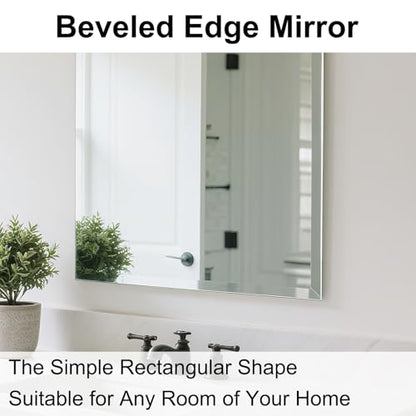 Ruomeng Frameless Full Length Mirror for Wall, 55x16 Inch Bathroom Vanity Mirror Farmhouse, Large Rectangle Mirror with Beveled Edge, Tempered Glass, Hangs Horizontally or Vertically - size: 55"L x 16"W