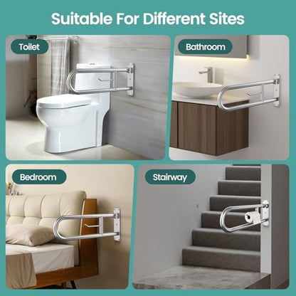 23.6 Inch Foldable Toilet Grab Bars, Bathroom Stainless Steel Handrails with Paper Holder, Handicapped Flip-Up Handles, Senior Safety Rails, Wall Mounted Hand Grips, for Elderly, Disabled, Pregnant - size: 23.6 inches