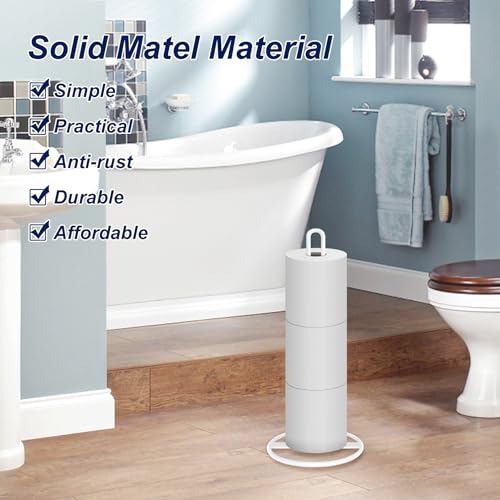 Toilet Paper Holder Stand, OBODING, White Freestanding Toilet Paper Holder for Storing 3 Rolls of Toilet Papers (White) - color: White