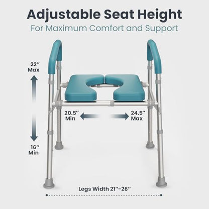 PELEGON Raised Toilet Seat with Handles (400lb) - Adjustable Height & Width Toilet Chair with Arms, Toilet Riser with Handles, Toilet Chair Over Toilet, Handicap Toilet Seat for Elderly (Teal) - color: Teal