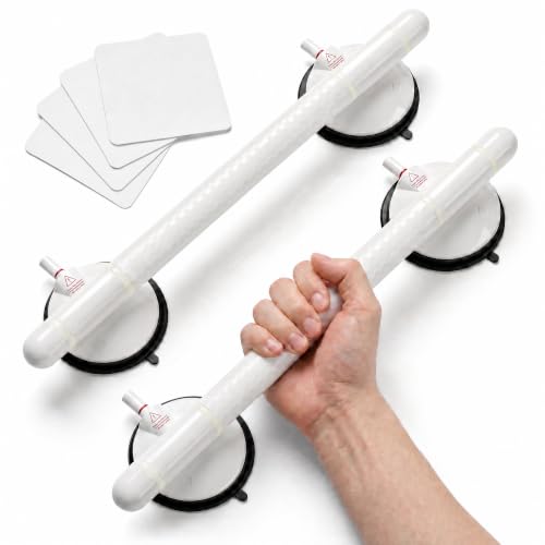 Shower Grab Bars Suction 2 Pack, 18.3 Inch Heavy Duty Suction Cup Grab Bar for Shower with Visible Safety Indicator, Shower Bars for Elderly, Glow in the Dark, Tool-Free Balance Assist Handle - size: 18.3" Long (2 Pack)