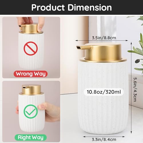 Segbeauty Foam Soap Dispenser Refillable, 10.8oz White Ceramic Foaming Hand Soap Dispenser, 320ml Empty Bathroom Lotion Dispensers Press Foaming Pump Bottle Modern Home Kitchen Containers for Creams - color: White Golden, style: Foaming