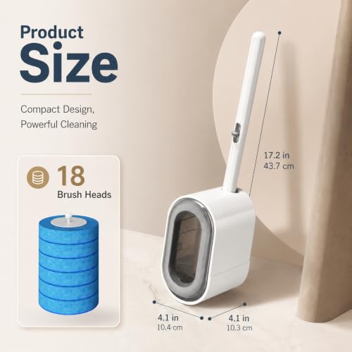Disposable Toilet Brush and Holder Set, Wall-Mounted Automatic Closing Toilet Bowl Cleaner Kit with 18 Refill Heads, Deep Cleaning System for Hard Water Stains, No-Drill Easy Installation - size: Toilet Brush + 18Refills