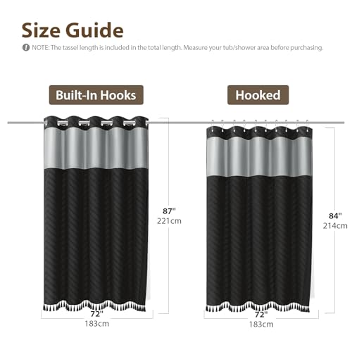 Black Hook Free Chevron Shower Curtain & Fabric Liner,72x87 | Less Time to install, 3 in 1 Fabric Shower Curtain and Liner Set with Magnets, Extra Long, Shower Curtains for Bathroom - color: A Black, size: 72"W x 87"L (Pack of 1)