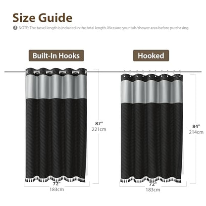 Black Hook Free Chevron Shower Curtain & Fabric Liner,72x87 | Less Time to install, 3 in 1 Fabric Shower Curtain and Liner Set with Magnets, Extra Long, Shower Curtains for Bathroom - color: A Black, size: 72"W x 87"L (Pack of 1)