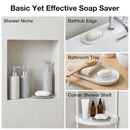 3 Pcs Soap Dish Plastic Clear Bar Holder Tray Container Self Draining Soap Saver with Holes for Kitchen Bathroom Counter Shower