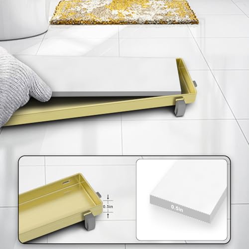 Brushed Gold 24-Inch Linear Shower Drain with Tile Insert Grate, Rectangle Floor Drain 304 Stainless Steel Including Hair Strainer - color: Gold, size: 24 IN