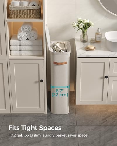 SONGMICS Laundry Basket, 17.2 Gal. Laundry Hamper, Easy Assembly, with Lid and Handles, Removable Liner, 15.4 x 8.7 x 29.5 Inches, Cappuccino Beige ULCB810LH01 - color: Cappuccino Beige, size: 65 L (1-Section)