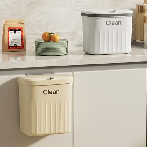 Hanging Trash Can,8.5/12L Hanging Trash Can for Kitchen Large Capacity Recycling Garbage Basket Wall Mounted Trash Bin with Lid Bathroom, White