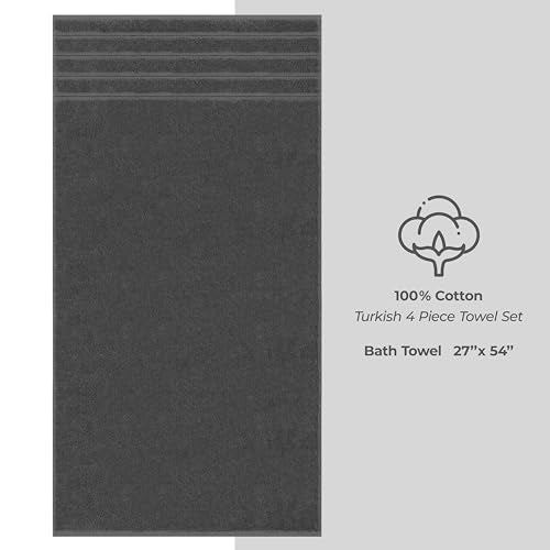 American Soft Linen 100% Cotton Luxury Turkish Towels, 4 PC Bath Towel Set | Soft Absorbent Quick Dry OEKO Tex Standard 100 Certificated Durable Machine Washable Premium Hotel Quality - color: Dark Gray, size: 27"x54"