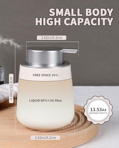 BosilunLife Ceramic Soap Dispenser - Dish Soap Dispenser for Bathroom 12Oz | Refillable Liquid Hand Wash Dispenser for Essential Oil, Lotion Soap, Beige & Grey - color: Beige With Silver Pump