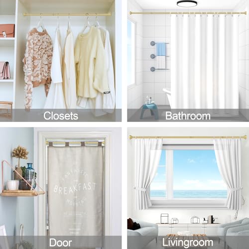 Thestoa Gold Shower Curtain Rod Adjustable 43-66 inch, 1"Diameter Spring Tension Curtain Rod No Drill, Anti-Rust Non-Slip Shower Rod for Bathroom - color: Gold, size: 43"- 66"