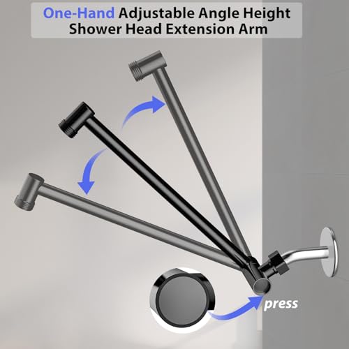 11"Adjustable Shower Extension Arm with Push-Button Lock Easy Install Black | Solid Brass One-Hand Adjust height High pressure resistance, long-term durability for All Rain & Handheld Showerheads - color: Matte Black, size: 11 Inches