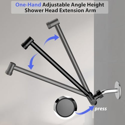 11"Adjustable Shower Extension Arm with Push-Button Lock Easy Install Black | Solid Brass One-Hand Adjust height High pressure resistance, long-term durability for All Rain & Handheld Showerheads - color: Matte Black, size: 11 Inches