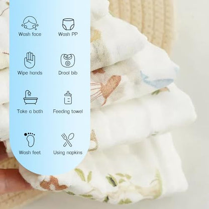 5-Pack Baby Washcloths - Soft Absorbent Viscose from Bamboo Wash Cloths for Babies, Kids, Toddlers, Infant, Newborn Bath Towels, Gentle on Sensitive Skin, 10x10 Reusable Face Towels