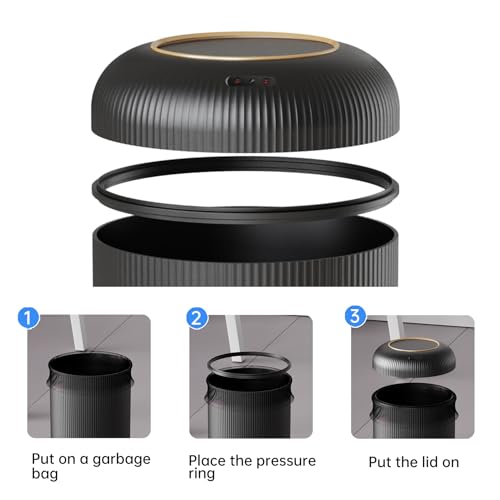 URALFA Motion Sensor Trash Can with Lid, 3 Gallon / 11 L Automatic Bathroom Trash Can, Touchless Trash Bin, Smart Plastic Garbage Can for Bedroom, Kitchen, Living Room, Office, Black - color: Black, style: Automatic