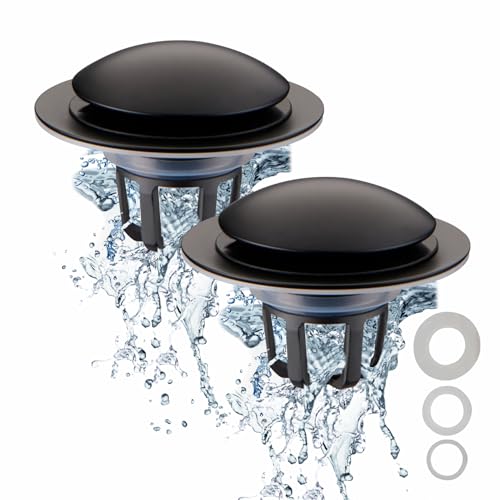 WELSAN Matte Black Bathroom Sink Drain Stopper 1 1/8"-1 1/2" Drain, 2 Pack | Bathroom Sink Stopper Replacement, Universal Pop-Up Drain Stopper Plug Strainer with Hair Catcher, Anti-Clogging Design - color: Matte Black-2