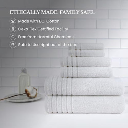 BW Luxe Home - 100% Soft Turkish Cotton 6 Piece White Towel Set (2 Bath, 2 Hand, 2 Wash). 600 GSM, Combed Natural Yarn for Fast Drying & Excellent Absorption. Hotel & Spa Luxury Quality. - color: White