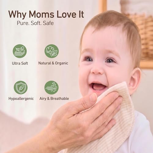 10-Pack Organic Cotton Baby Washcloths | Ultra-Soft Soft Wash Cloths for Babies, Infant, Kids, Toddler | Lightweight Face Cloths for Boys & Girls | Gentle Baby Rags (Stripes) - color: Stripes