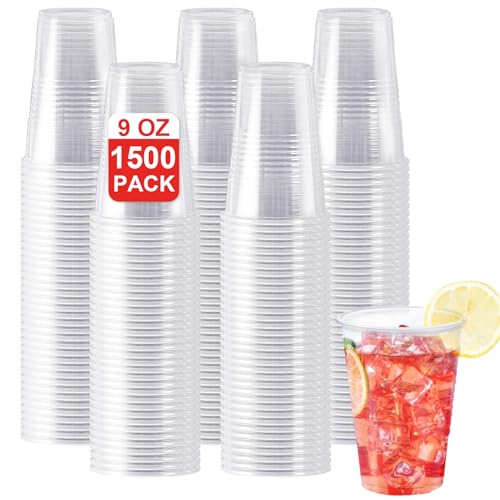 SIUQ 1500 Pack 9 oz Plastic Cups, Clear Disposable Plastic Cups | Cold Water Party Drinking Cups for Party, Picnic, BBQ, Wedding, Travel, Thanksgiving, Christmas - style: 9 oz-1500pack