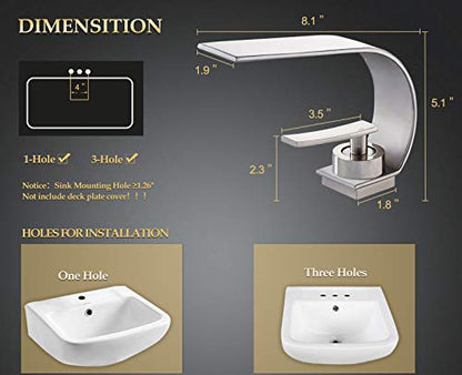 becola Modern Bathroom Faucet, Low Arc Brass Ceramic Valve Vanity Single Hole Bathroom Sink Faucet, Touch On Single Handle Hot and Cold Water Mixer Tap - Brushed Nickel - color: Brushed Nickel