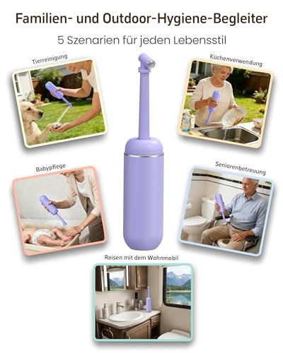 Portable Bidet for Travel & Camping - Manual Squeeze Peri Bottle Handheld | 3 Leak-Proof Seals | BPA-Free | Feminine Hygiene Care | Postpartum | Extendable Sprayer with Nozzle | for Men&Women-Purple - color: Purple