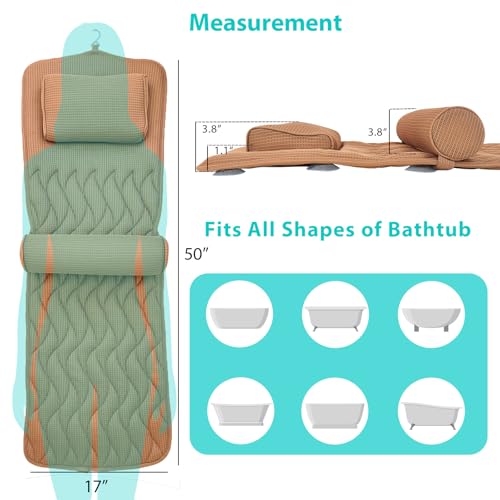 AEROiVi Full Body Bath Pillow Adjustable Lumbar Pillow 14 Suction Cup Brown | Relaxing Soft Bathtub Cushion with laundry bag 3D Air Mesh Fit Any Tub Bathroom Accessories Washable Quick-Dry - size: 50 inch Brown