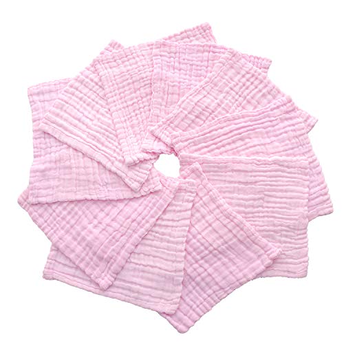 Baby Washcloths - Natural Cotton Baby Wipes - Soft Newborn Face Towel for Sensitive Skin - 10 Pack, 12x12 inches - color: Pink