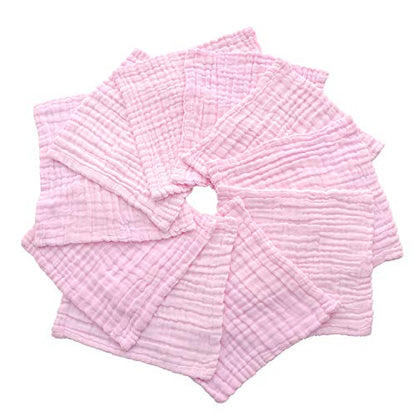 Baby Washcloths - Natural Cotton Baby Wipes - Soft Newborn Face Towel for Sensitive Skin - 10 Pack, 12x12 inches - color: Pink