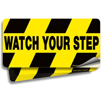 iSYFIX Watch Your Step Floor Decals Stickers, 10x5 Inch, 6 Pack | Self-Adhesive Vinyl, Laminated Anti-Slip, Water Resistance, Indoor & Outdoor - size: 10x5 inch