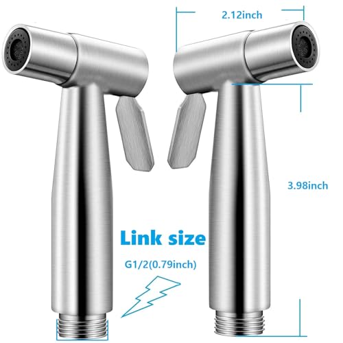 Stainless Steel Toilet Bidet Sprayer Head,Brushed Nickel | for Toilet,personal hygiene cleaning, bathroom cleaning, pet bathing,G1/2 interface. - color: Silver
