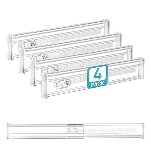 Vtopmart 2.36" Short Upgrade Drawer Dividers 12.8"-22.3" Expandable 4 Pack | Adjustable Kitchen Drawer Organizer, Clear Plastic Separator for Flatware, Utensils, Cutlery, Underwear Storage, Space Saving - size: Short-2.36" without Inserts