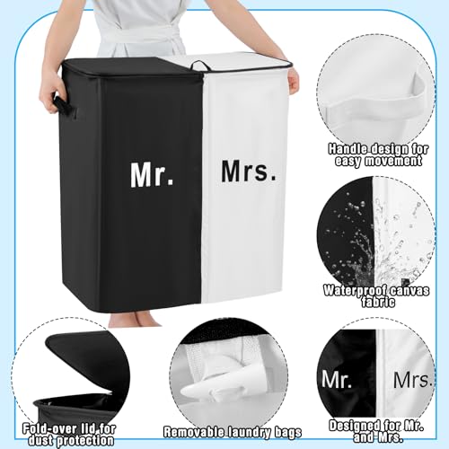 DoubleFill 154L Large Double Laundry Hamper with Lid and Removable Bags Laundry Basket 2 Section Collapsible Dirty Clothes Hamper for Bathroom Bedroom for Husband&Wife Parents or Couple (Mr. Mrs.) - style: Mr. Mrs.
