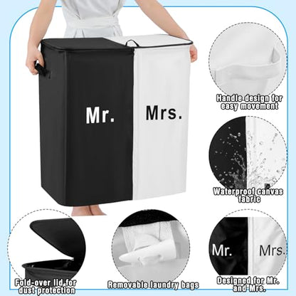 DoubleFill 154L Large Double Laundry Hamper with Lid and Removable Bags Laundry Basket 2 Section Collapsible Dirty Clothes Hamper for Bathroom Bedroom for Husband&Wife Parents or Couple (Mr. Mrs.) - style: Mr. Mrs.