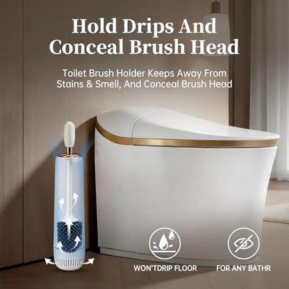 Toilet Brush and Holder Set, Luxury Toilet Brush & Sleek Stand, High-End Modern Silicone Toilet Brush Set, Non-Scratch Hygienic, Odor-Free Design - Easy to Clean (Matte Grey + Gold, B) Father's Day - color: Matte Grey + Gold