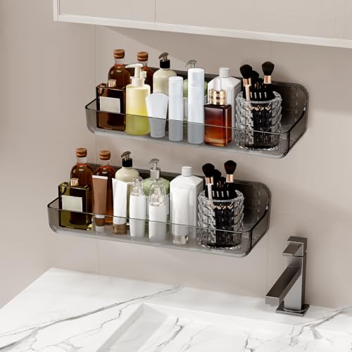 Diesisa Acrylic Wall Mount Organizer, Adhesive Shelves,2Pc Bathroom Shelves | Self Adhesive Shelf, Shower Caddies, No Drilling Hang Wall, Stick on Shelf with 3Pcs Tapes, for Bathroom,Living Room - Grey - color: 2pcs-grey
