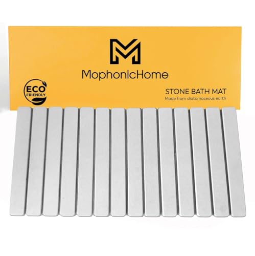 Extra Long Foldable Stone Bath Mat 32 x 15 - Diatomaceous Earth Shower Mat, Non-Slip Quick-Dry Stone Bath Mats for Bathroom, Super Absorbent, Compact Design, Easy to Clean, Light Grey | Super absorbent surface, easy-care finish, includes non-slip pad, bat