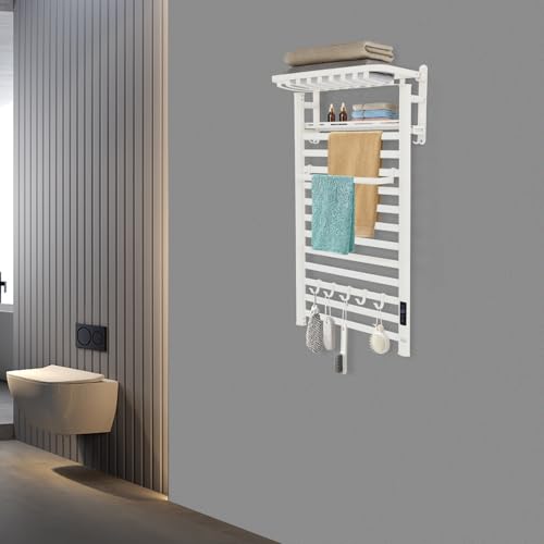 Towel Warmer Rack, 12 Bars Aerospace Aluminium Wall Mounted Electric Heated Towel Rack, Plug-in Towel Dryer with Timer, 86-140°F Temp,Touch Screen for Bathroom, 180W, IPX4 (White)