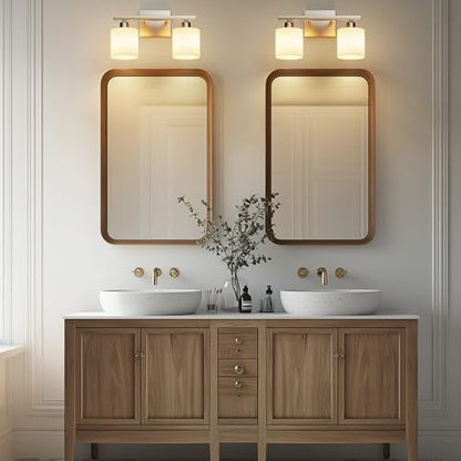 Bathroom Light Fixtures, Bathroom Lighting Fixtures Over Mirror, Classic Vanity Lights, Modern Vanity Light with Textured Frosted Opal White Glass Shades, Brushed Nickel, 2-Light - color: ‎Brushed Nickel, size: 2-Light