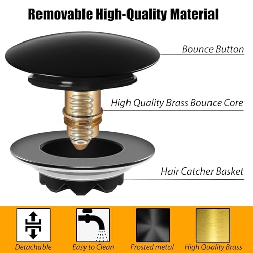 Anlige Bathtub Drain Stopper, Pop Up Tub Stopper and Cover, Bottom with Hair Catcher, Universal for 1.45 to 1.8in Drain, Replaces Old Drain Plug, Matte Black - color: Matte Black