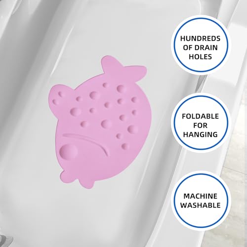 Non-Slip Bathtub Mat ZHICHENG Soft Rubber Bathroom Bathmat with Strong Suction Cups (Pink) - color: Pink