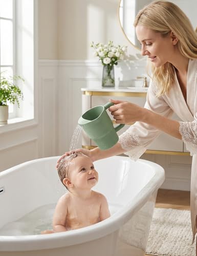 Roslim Silicone Baby Bath Rinse Cup - Shampoo & Body Washing Rinser for Kids & Toddlers, Lightweight Bath Cups for Rinsing Hair, Easy-Grip Handle, Ultra Soft Material (Olive Green) - color: Olive Green