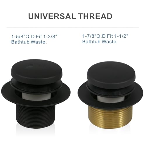 HIDROP Matte Black Tip Toe Tub Drain Trim Kit, 2-Hole Overflow Faceplate | 304 Stainless Steel and Brass, Universal Fine/Coarse Thread fit 1-3/8" or 1-1/2" Tub Drain, Bathtub Drain Conversion Kit - color: Black, style: 2 Holes