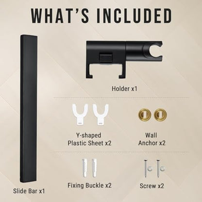 G-Promise No Drilling Metal Shower Slide Bar with Head Holder (Matte Black) | No Drilling Installation, Strong Adhesive Mount, Metal Slide Bar, Height and Angle Adjustable Holder - color: Matte Black
