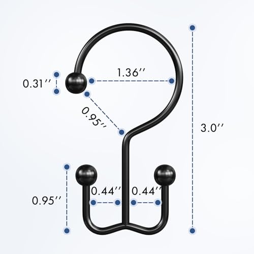 Bathway Shower Curtain Hooks Matte Black Shower Curtain Rings, 24 Pcs Double Hook Shower Curtain Hooks Rings Shower Curtain Hangers Rust Proof, Metal Shower Hooks for Bathroom Shower Curtain Rod - color: Matte Black-24pack, style: Minimalist