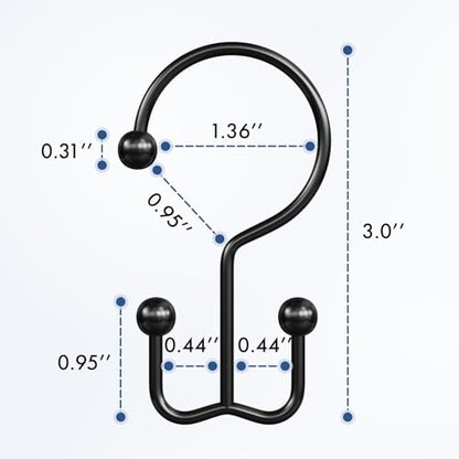 Bathway Shower Curtain Hooks Matte Black Shower Curtain Rings, 12 Pcs Double Hook Shower Curtain Hooks Rings Shower Curtain Hangers Rust Proof, Metal Shower Hooks for Bathroom Shower Curtain Rod - color: Matte Black, style: Minimalist