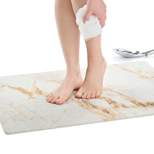 Enkosi Loofah Non-Slip Shower Mat - Shower Floors, Bathtub, Bathrooms, Wet Areas - Cushioned Bath Mat with Drain Holes - Quick Dry PVC, Secure Safety Pad Without Suction Cups (32x24 Marble Gold) - color: Marble White Gold, size: 32" x 24" (Rectangular)